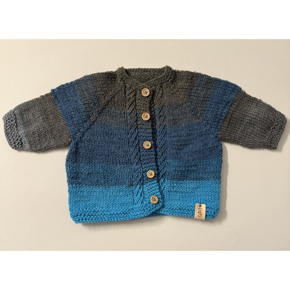 Hand Knitted Other - Handmade Toddler Cardigan, Unisex Beautiful Blues/Greys 2-3T see measurements